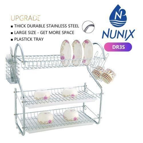 🎊💯STAY ORGARNIZED TODAY WITH 🥑 🍇 Nunix 3 Tier Dish Rack Kitchen Utensils Organizer and Drainer 3 Layers Stainless Steel Rack Made with high-quality steel, a 3 Layer Dish Drainer helps you organize