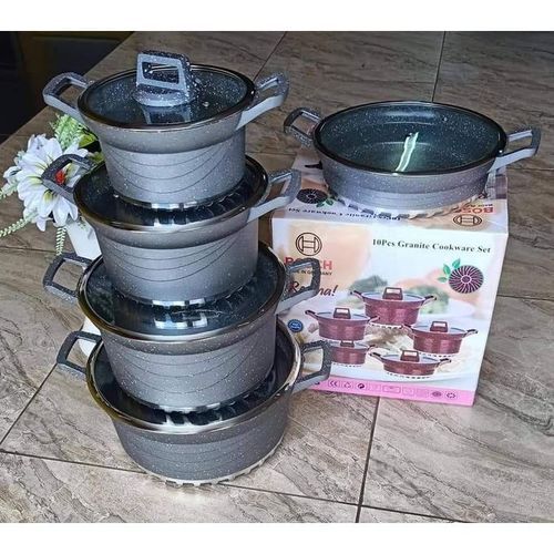 🌿💥PRICE REDUCED ALERT ❗ 🤯 Bosch 10 Pcs Granite Coated, Non-Stick CookWare Set Pots Sufuria Heavy duty tc nonstick cookware helps you Cook different delicacies with this 10 Pieces Non-Stick cookware