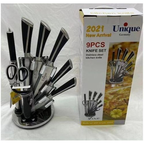 🍇❗UNIQUE 9pcs Kitchen Knife Set Stainless Steel Knives All-in-one complete set  a specialized set of kitchen knives for all your chopping needs.. A true cutlery organizer!Professional quality at its