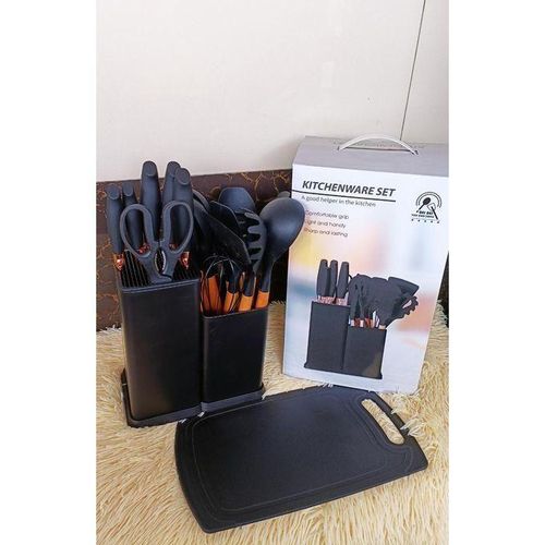 SPECIAL OFFER! 19PCs Set of Wood Spoon And Knife Set - Includes Chopping Board. Elevate your culinary experience with our Premium 19-Piece Silicone Kitchen Utensil Set with Wooden Handle