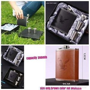 Stainless Leather Whisky/Whiskey Bottle Hip + 2 Tot Cups