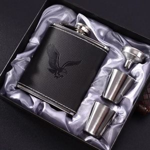 Stainless Leather Whisky/Whiskey Bottle Hip + 2 Tot Cups