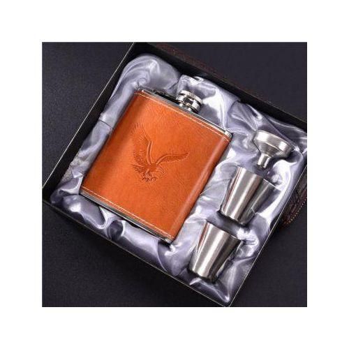 Stainless Leather Whisky/Whiskey Bottle Hip + 2 Tot Cups