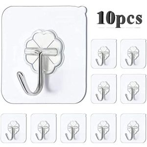 10Pcs Transparent Hooks Strong Self Adhesive Wall Hangers Suction Heavy Load Rack Punch-free Waterproof Kitchen Bathroom Hook