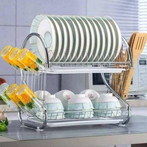 Stainless Steel 2-layer Dish Rack; This dish drying rack is a nice space saver! It’s 2-tier design with silver utensil holder and cups rack, so just using a little space on our kitchen countertop,