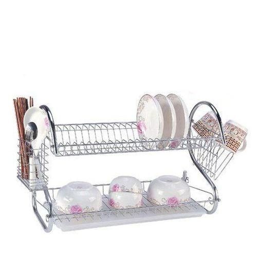 Stainless Steel 2-layer Dish Rack; This dish drying rack is a nice space saver! It’s 2-tier design with silver utensil holder and cups rack, so just using a little space on our kitchen countertop,