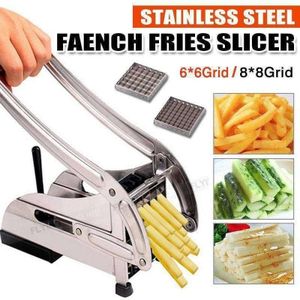 French Fry Cutter Stainless Steel Potato Chipper Fast Cutting Potato Chip Cutter with 36/46 Holes Blades Manual Food Slicer Dicer Multifunction Vegetable Fruit Chipper for Potato Onion With Interchang