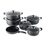 TC 14 Pieces Heavy duty Non Stick Cooking Pots/Sufuria with a pan, silicon serving spoons And Glass Lids- black