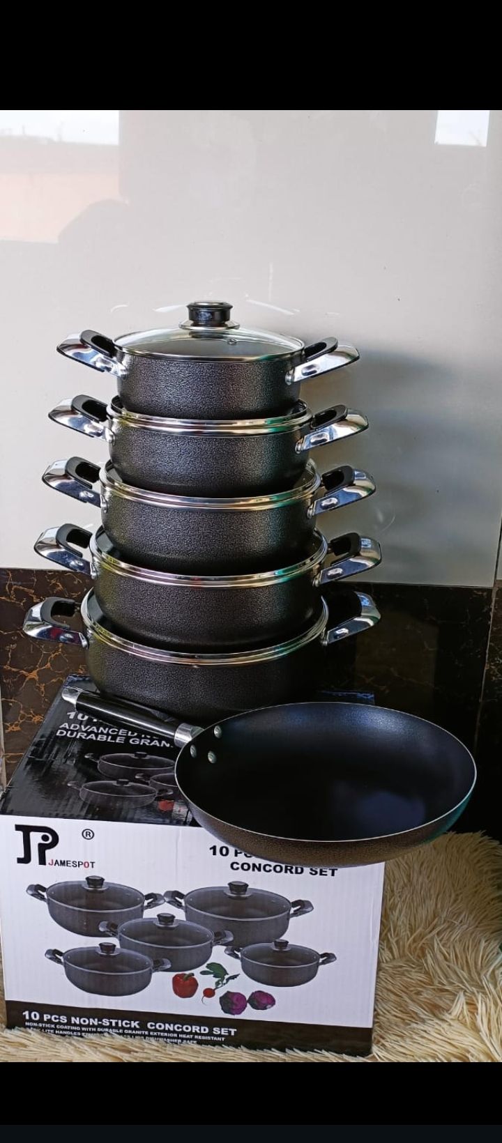 JP Jamesport 11Pcs Heavy Non-Stick Granite Cooking Pot Sufuria With Pan & Cookware Set, Use wooden or silicone spoons to avoid scratching