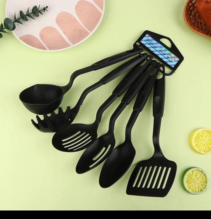 6-Piece Non-Stick Heat-Resistant Cooking Utensil Set – Kitchen Tools for Frying, Serving, Stirring & More - Includes; Slotted Turner, Solid Turner, Slotted Spoon, Solid Spoon, Pasta Server, Soup Ladle