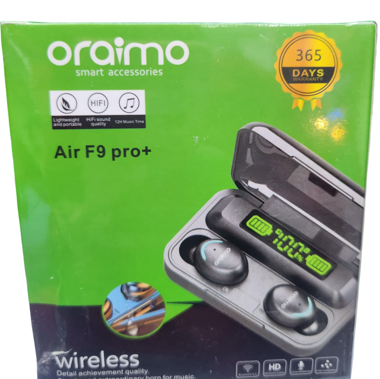 Oraimo Air F9 Pro+ Wireless Bluetooth Earbuds/Earpods - HiFi Sound, 12H Playtime, Bluetooth 5.0, Lightweight Pods with Charging Case Perfect for Gym, Commuting, or Daily use