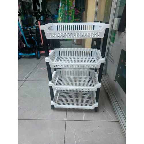 Kenstar 4-Tier Multipurpose Plastic Kitchen Rack/ Dish Rack – Black & White Vegetable, Dish & Storage Organizer Shelf a Must Have Utility Rack fruit rack utensils rack Dish Rack