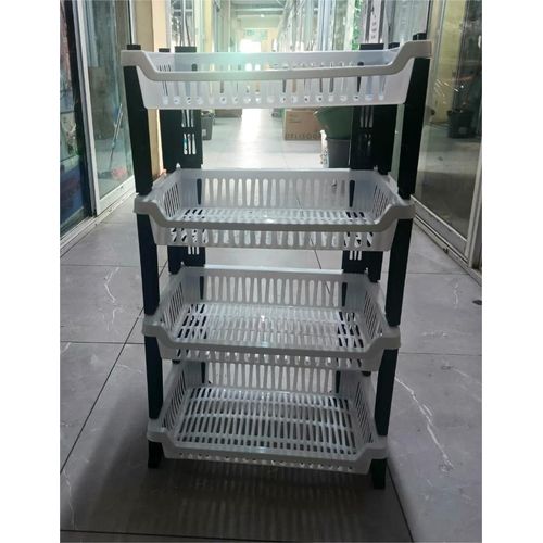 Kenstar 4-Tier Multipurpose Plastic Kitchen Rack/ Dish Rack – Black & White Vegetable, Dish & Storage Organizer Shelf a Must Have Utility Rack fruit rack utensils rack Dish Rack