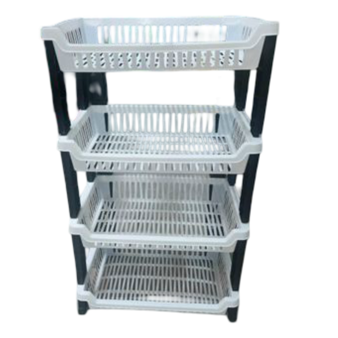 Kenstar 4-Tier Multipurpose Plastic Kitchen Rack/ Dish Rack – Black & White Vegetable, Dish & Storage Organizer Shelf a Must Have Utility Rack fruit rack utensils rack Dish Rack