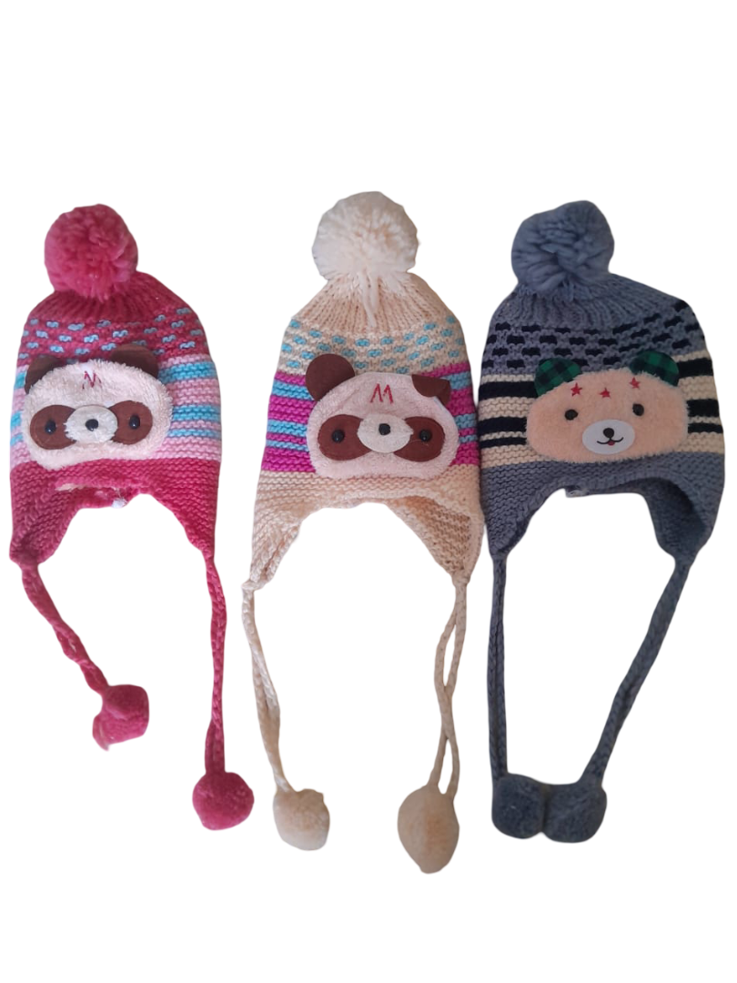 3PCS Baby Kids Crotchet Knitted Cartoon Marvins Beanie Hats with Ear Flaps & Pom-Poms Cute cartoon face design Protect your Baby from Cold