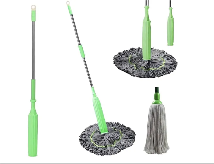 360° Spin Microfiber Mop - Telescopic Handle Adjustable Floor Cleaner for Wet & Dry Use, Lightweight, Easy Wringing, Ideal for Tiles, Wooden Floors & Homes