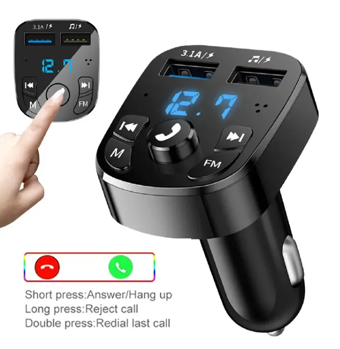 3-in-1 Bluetooth Car Charger FM Transmitter with Fast Charging QC 3.0 & Hands-Free Calling - Dual USB Ports 3.1A MP3 Player for All Cars