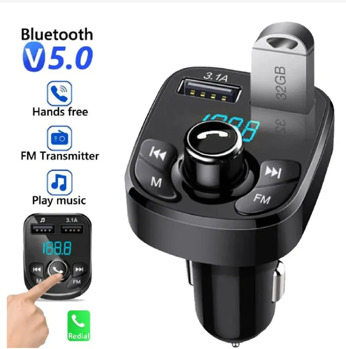3-in-1 Bluetooth Car Charger FM Transmitter with Fast Charging QC 3.0 & Hands-Free Calling - Dual USB Ports 3.1A MP3 Player for All Cars