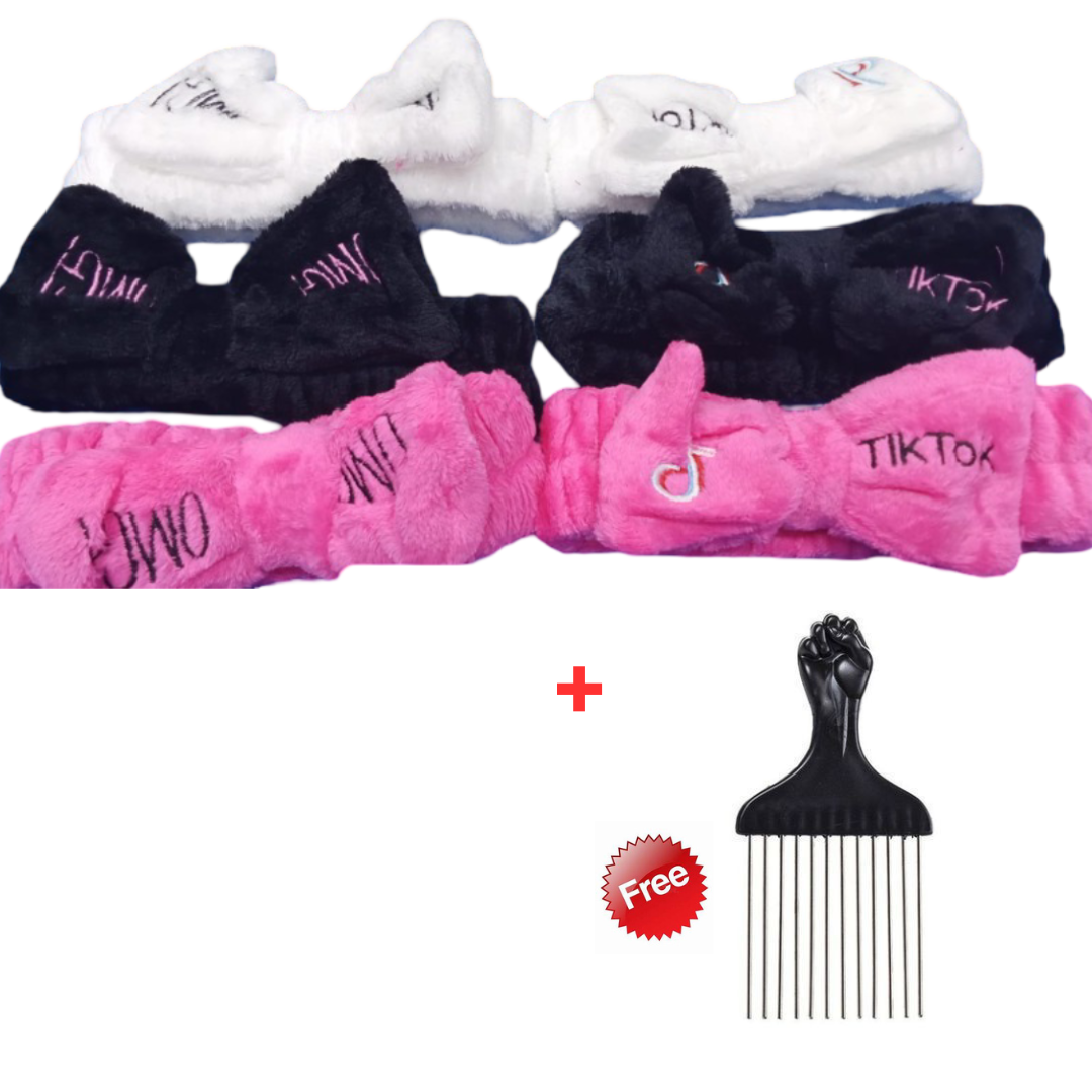 TikTok OMG Spa Headband – Super Soft Fleece Makeup & Skincare Headwrap for Women Plus FREE Afro Metal Comb Wide Toothed Comb