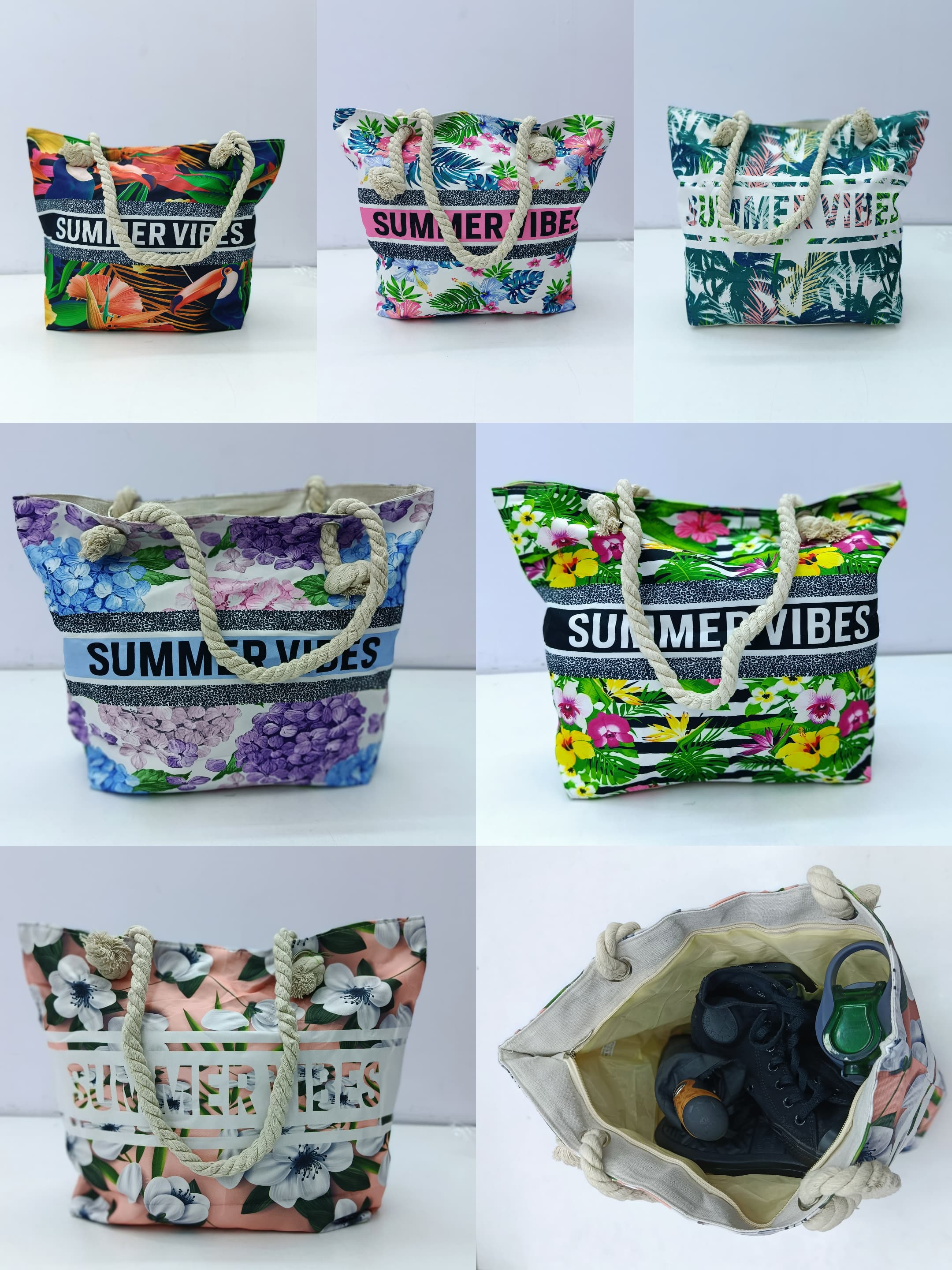 "Summer Vibes" Straw Tote Bag for Women – Lightweight, Spacious, with Zipper Closure & Inner Pocket