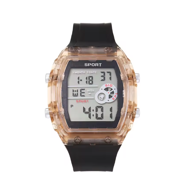 Baslong Men's Long Case Watch - Luxury Chronograph Dial LED Multifunctional Luminous Alarm Clock  Electronic Digital Watch