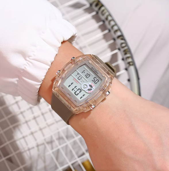 Baslong Men's Long Case Watch - Luxury Chronograph Dial LED Multifunctional Luminous Alarm Clock  Electronic Digital Watch