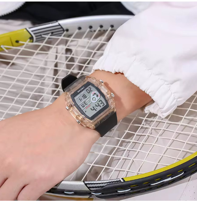 Baslong Men's Long Case Watch - Luxury Chronograph Dial LED Multifunctional Luminous Alarm Clock  Electronic Digital Watch