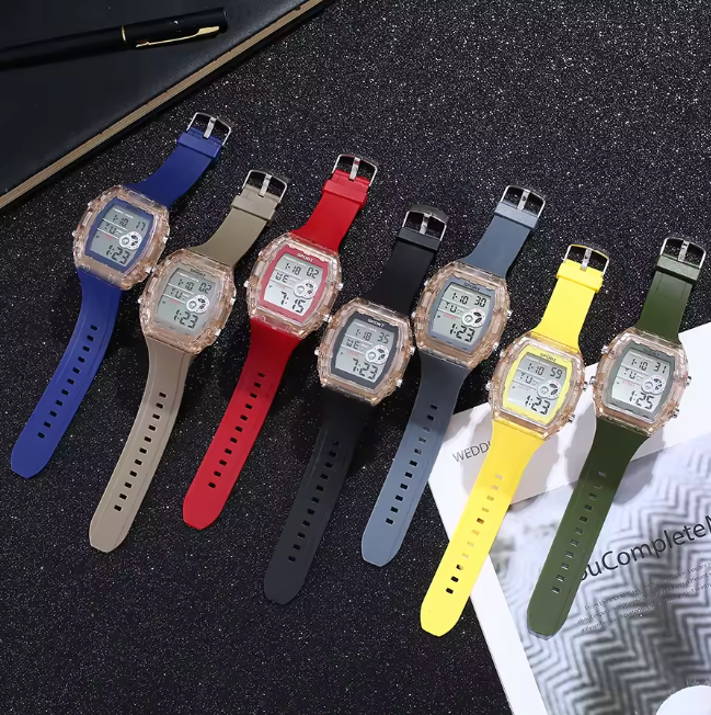 Baslong Men's Long Case Watch - Luxury Chronograph Dial LED Multifunctional Luminous Alarm Clock  Electronic Digital Watch