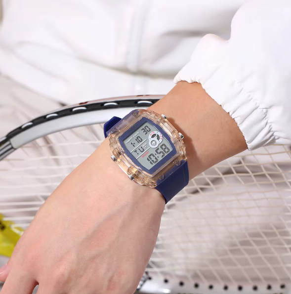 Baslong Men's Long Case Watch - Luxury Chronograph Dial LED Multifunctional Luminous Alarm Clock  Electronic Digital Watch