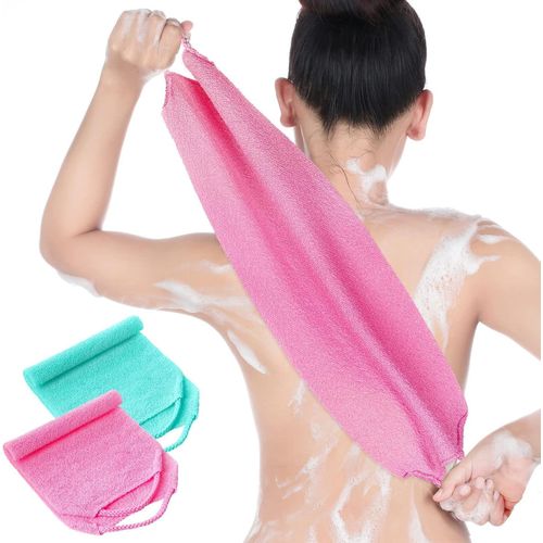 2PCS Exfoliating Back Scrubber & Body Scrubber – Long Handle & Loofah Sponge for Smooth Skin
