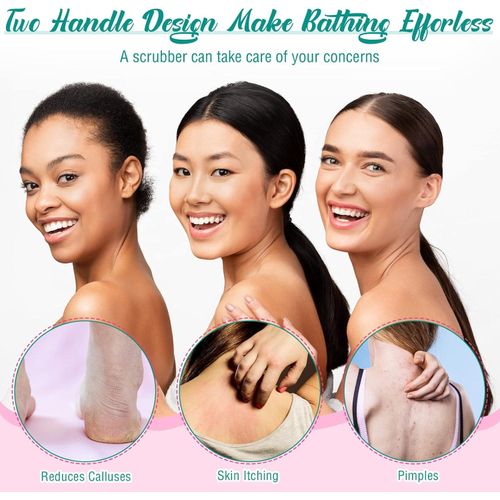 2PCS Exfoliating Back Scrubber & Body Scrubber – Long Handle & Loofah Sponge for Smooth Skin