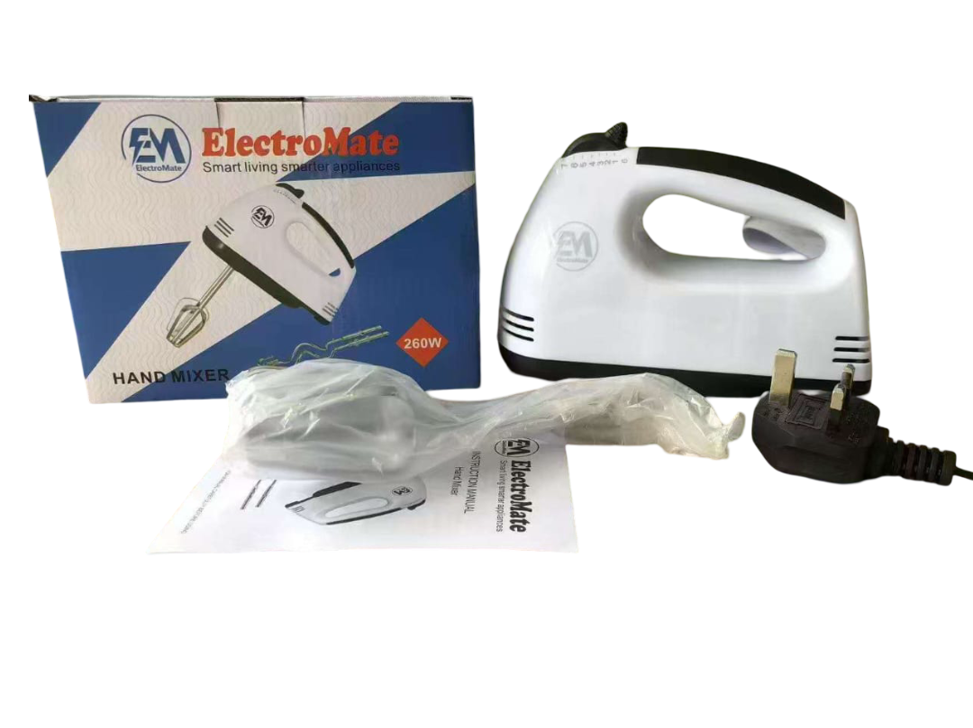 Electromate 7-Speed Hand Mixer – Powerful Electric Hand Beater with Turbo Function, 7 Speed Settings, Dough Hooks & Whisks, Lightweight & Easy Storage