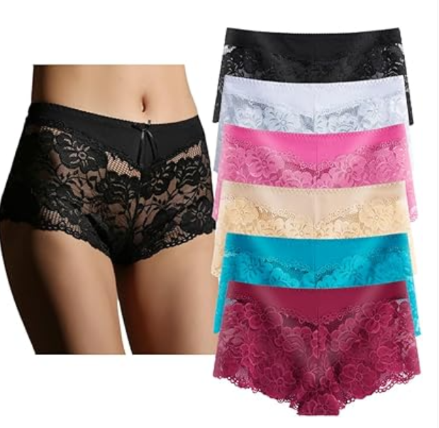 Women's Lace Seamless Hot Pant - Regular & Plus Size Everyday Panties, No Show Underwear with Cotton Gusset, Comfort Stretch Fit