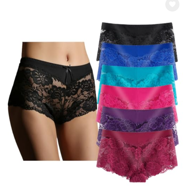 Women's Lace Seamless Hot Pant - Regular & Plus Size Everyday Panties, No Show Underwear with Cotton Gusset, Comfort Stretch Fit