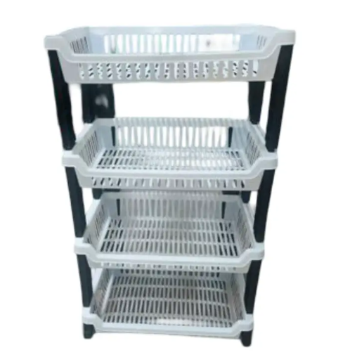 Kenstar 4-Tier Multipurpose Plastic Kitchen Rack/ Dish Rack – Black & White Vegetable, Dish & Storage Organizer Shelf a Must Have Utility Rack fruit rack utensils rack Dish Rack