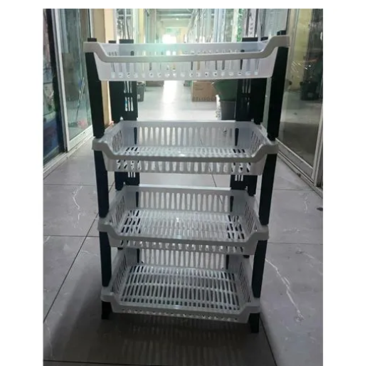 Kenstar 4-Tier Multipurpose Plastic Kitchen Rack/ Dish Rack – Black & White Vegetable, Dish & Storage Organizer Shelf a Must Have Utility Rack fruit rack utensils rack Dish Rack