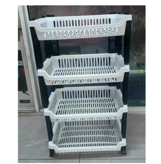 Kenstar 4-Tier Multipurpose Plastic Kitchen Rack/ Dish Rack – Black & White Vegetable, Dish & Storage Organizer Shelf a Must Have Utility Rack fruit rack utensils rack Dish Rack