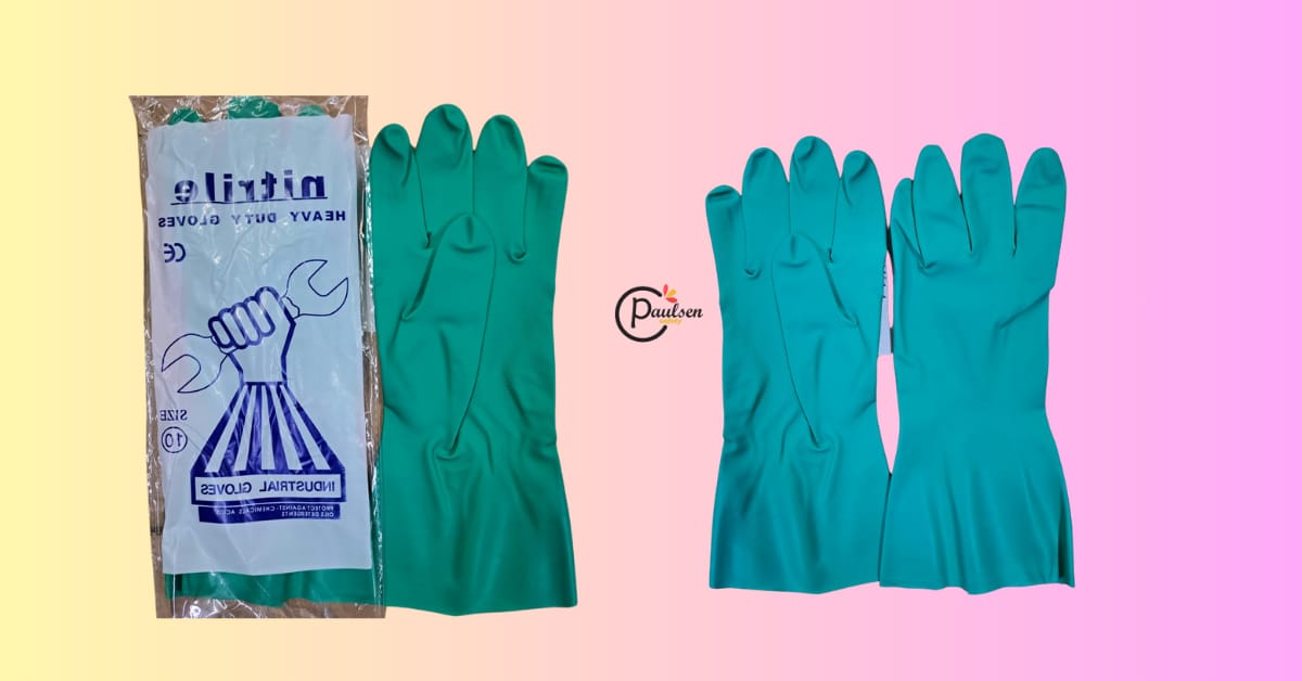 Nitrile Gloves. 
These are heavy-duty, reusable gloves made from a specially formulated Nitrile compound, designed to offer superior resistance against a wide range of chemicals, solvents, oils, greas