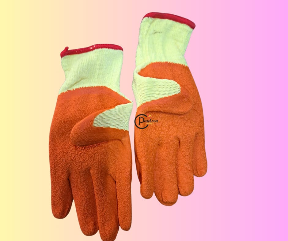 pair of Paulsen safety gloves. These are a type of work glove designed for general-purpose use. 
Construction: The gloves feature a textured, crinkle-finish latex coating on the palm and fingers for e