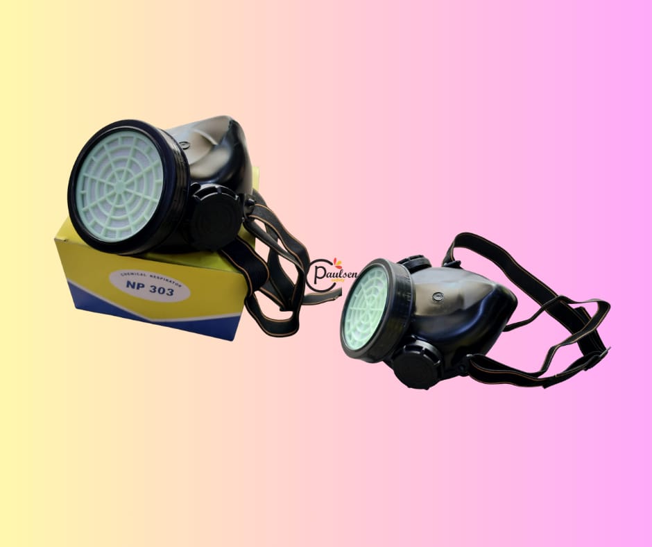 half-face chemical respirator. 
It is designed to protect against dust, fumes, and non-oily particulates. 
It features a single cartridge design. 
The mask is made of soft, lightweight elastomer mater