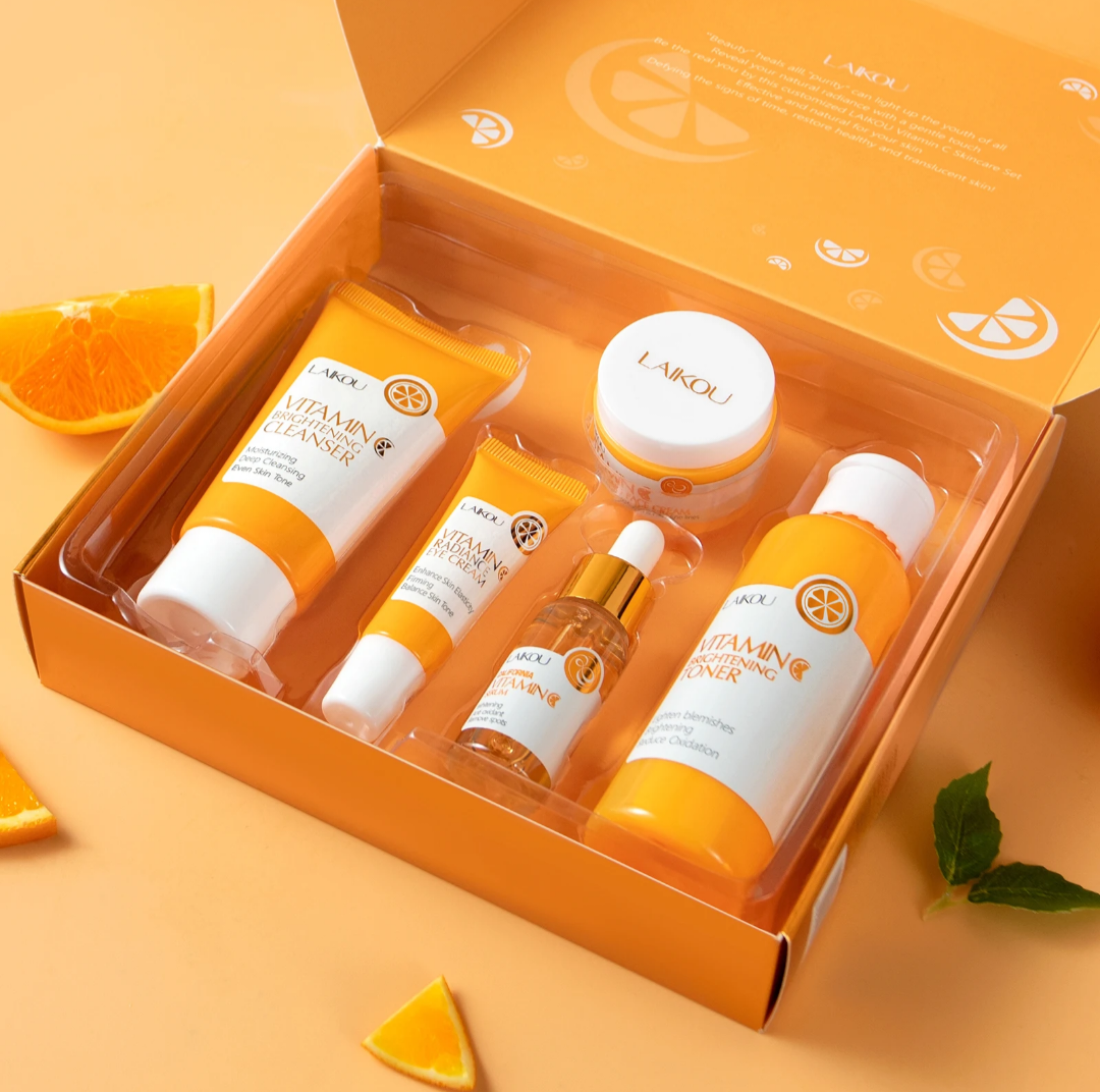 LAIKOU VITAMIN C 5 IN 1 SKINCARE SET SERIES...VITAMIN C CLEANSER,VITAMIN C TONER,VITAMIN C SERUM,VITAMIN C EYE CREAM & VITAMIN C ESSENCE CREAM