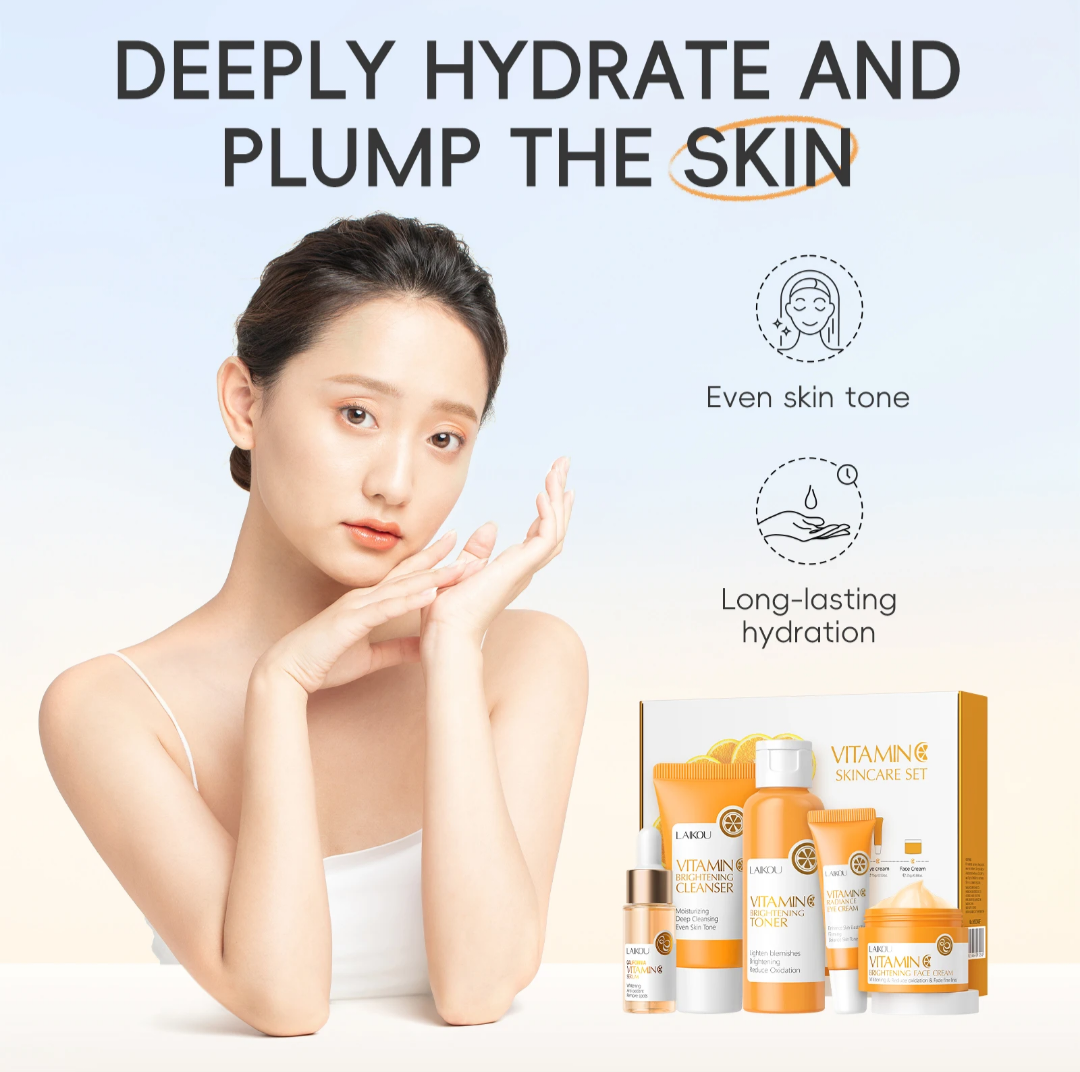 LAIKOU VITAMIN C 5 IN 1 SKINCARE SET SERIES...VITAMIN C CLEANSER,VITAMIN C TONER,VITAMIN C SERUM,VITAMIN C EYE CREAM & VITAMIN C ESSENCE CREAM