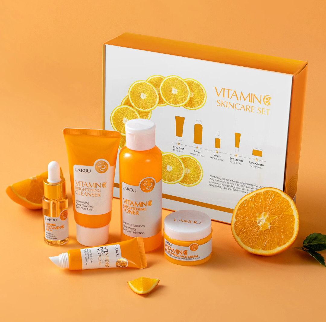 LAIKOU VITAMIN C 5 IN 1 SKINCARE SET SERIES...VITAMIN C CLEANSER,VITAMIN C TONER,VITAMIN C SERUM,VITAMIN C EYE CREAM & VITAMIN C ESSENCE CREAM