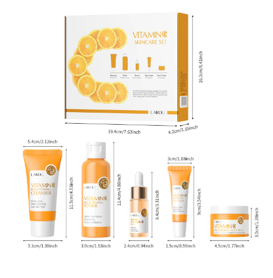 LAIKOU VITAMIN C 5 IN 1 SKINCARE SET SERIES...VITAMIN C CLEANSER,VITAMIN C TONER,VITAMIN C SERUM,VITAMIN C EYE CREAM & VITAMIN C ESSENCE CREAM