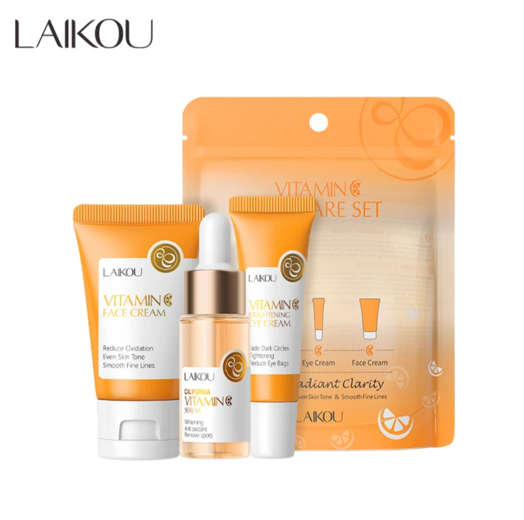 LAIKOU VITAMIN C 3 IN 1 SKINCARE SET...CALIFORNIA VITAMIN C SERUM, VITAMIN C EYE CREAM & VITAMIN C FACE CREAM