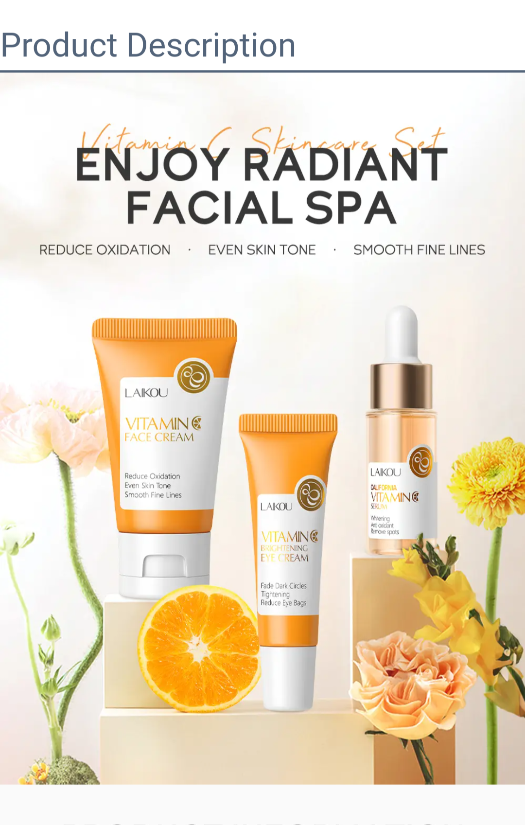 LAIKOU VITAMIN C 3 IN 1 SKINCARE SET...CALIFORNIA VITAMIN C SERUM, VITAMIN C EYE CREAM & VITAMIN C FACE CREAM