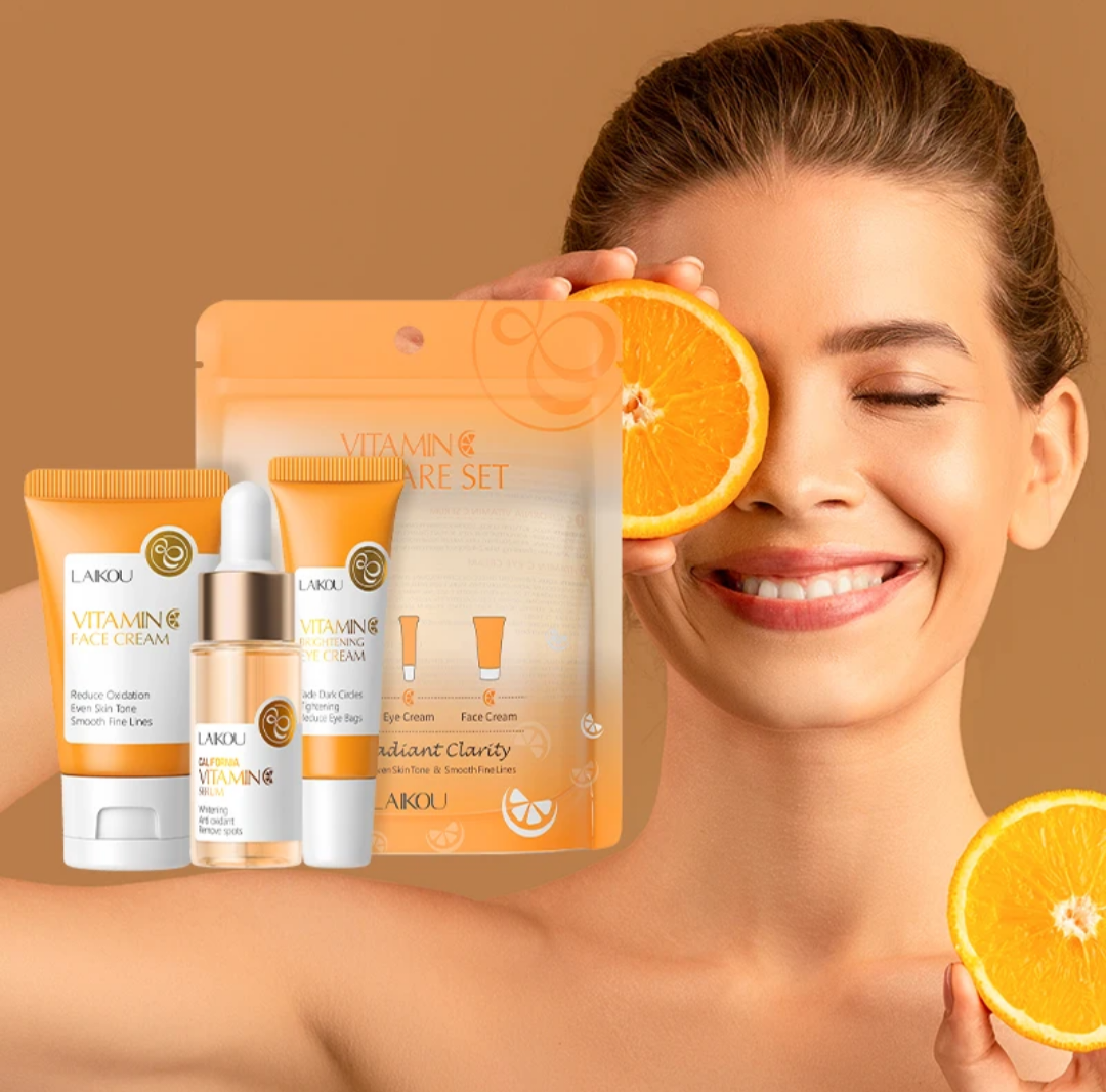 LAIKOU VITAMIN C 3 IN 1 SKINCARE SET...CALIFORNIA VITAMIN C SERUM, VITAMIN C EYE CREAM & VITAMIN C FACE CREAM