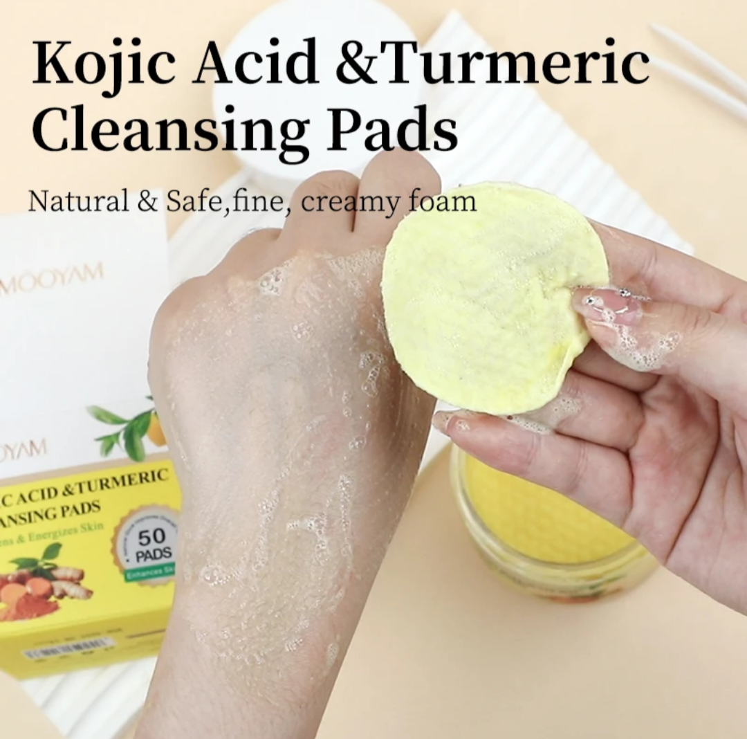 MOOYAM KOJIC ACID & TURMERIC CLEANSING PADS (50 PADS) ...BRIGHTENING EXFOLIATING FACE SCRUB PADS FADES ACNESCARS