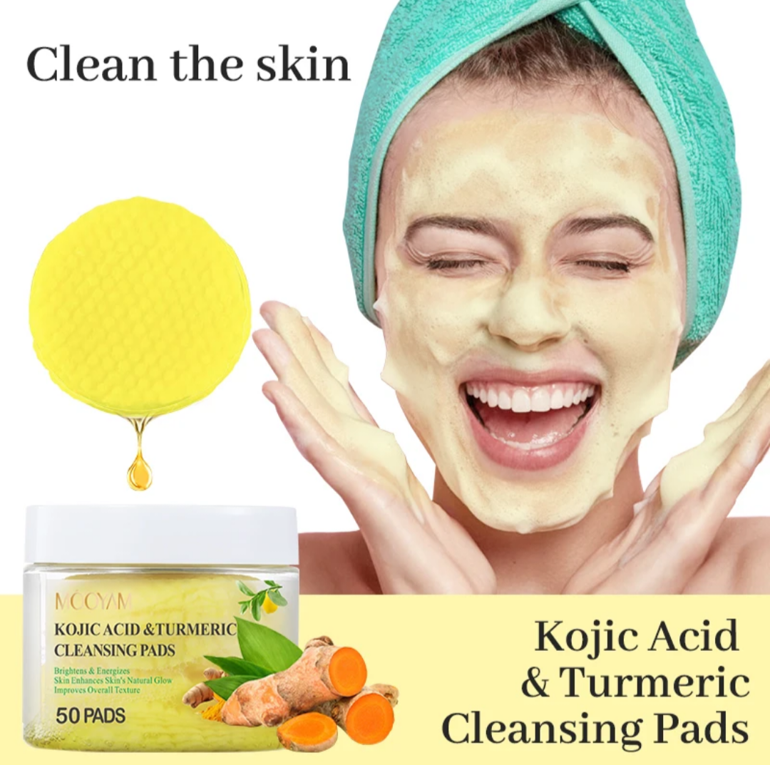 MOOYAM KOJIC ACID & TURMERIC CLEANSING PADS (50 PADS) ...BRIGHTENING EXFOLIATING FACE SCRUB PADS FADES ACNESCARS