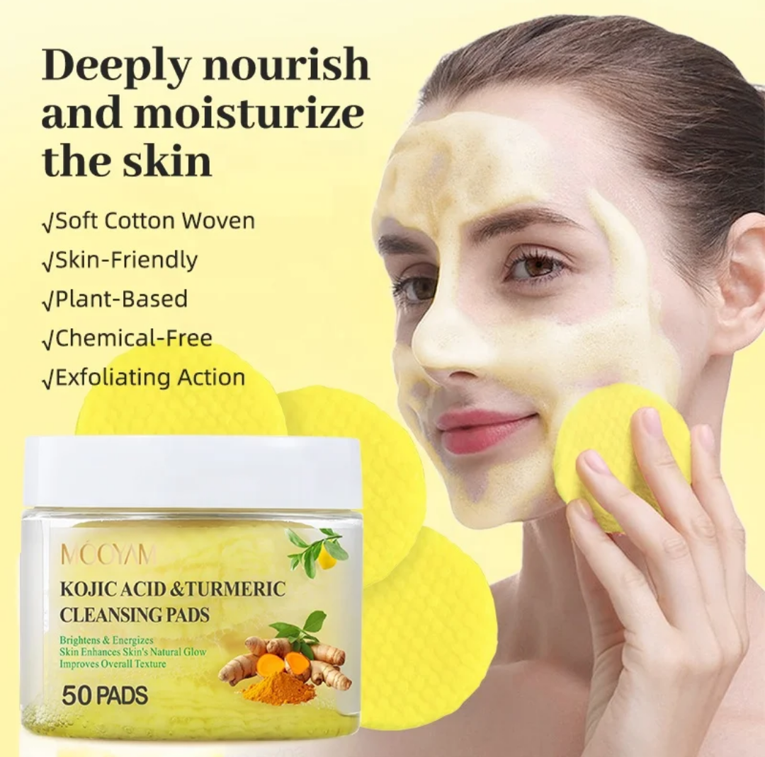 MOOYAM KOJIC ACID & TURMERIC CLEANSING PADS (50 PADS) ...BRIGHTENING EXFOLIATING FACE SCRUB PADS FADES ACNESCARS